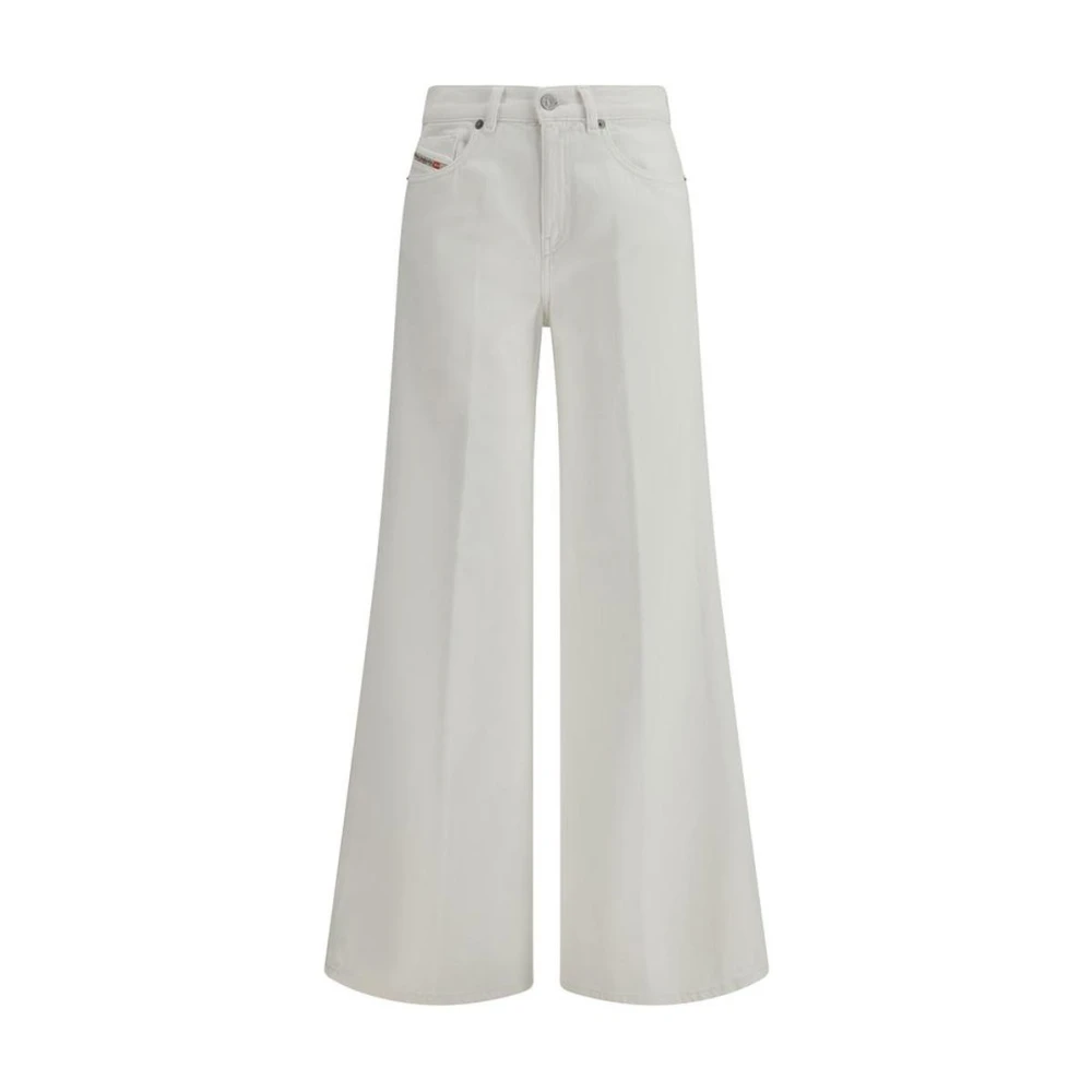 Diesel Women's White Wide Trousers, W26, Flared Cotton Jeans