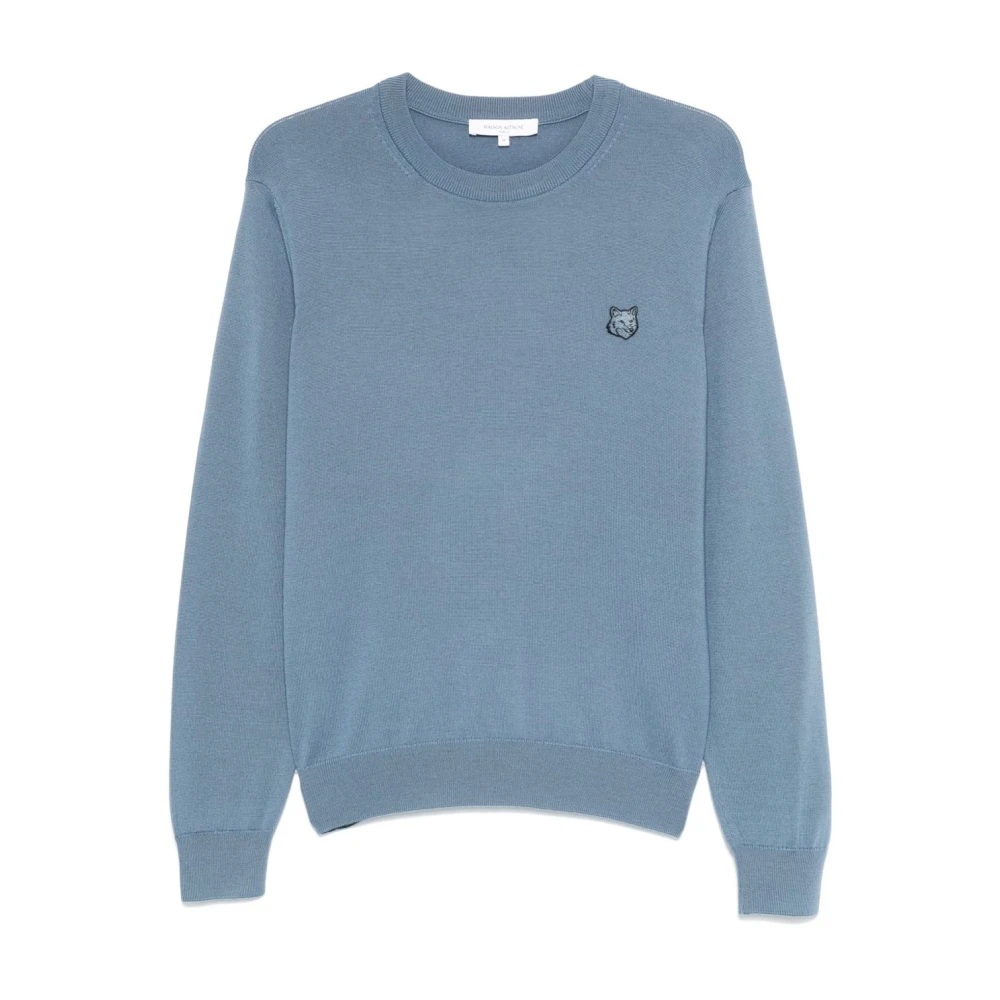 Maison Kitsuné Blauwe Trui met Vos Motief Blue Heren