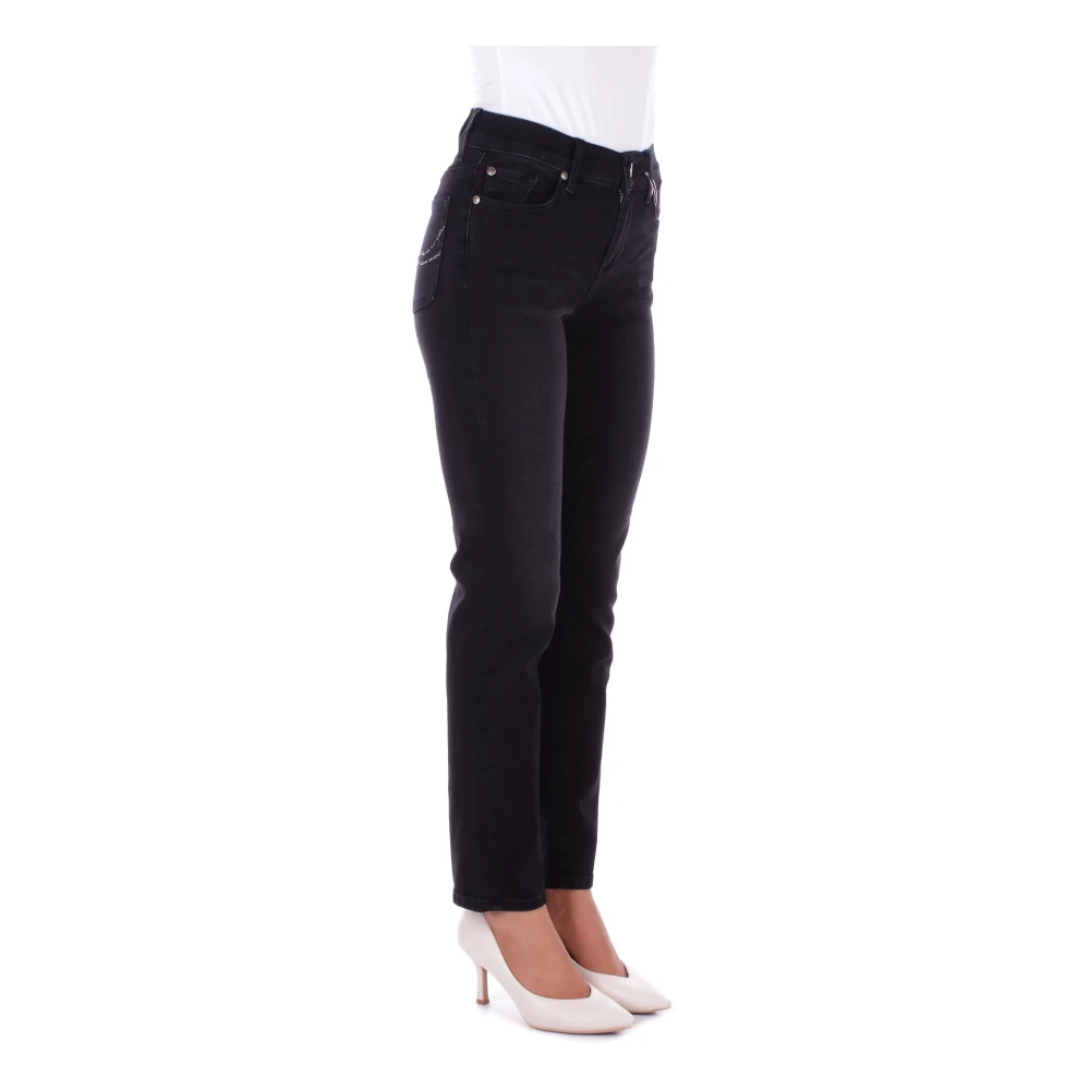 Liu Jo Zwarte Skinny Stretch Jeans met Strass Details Black Dames