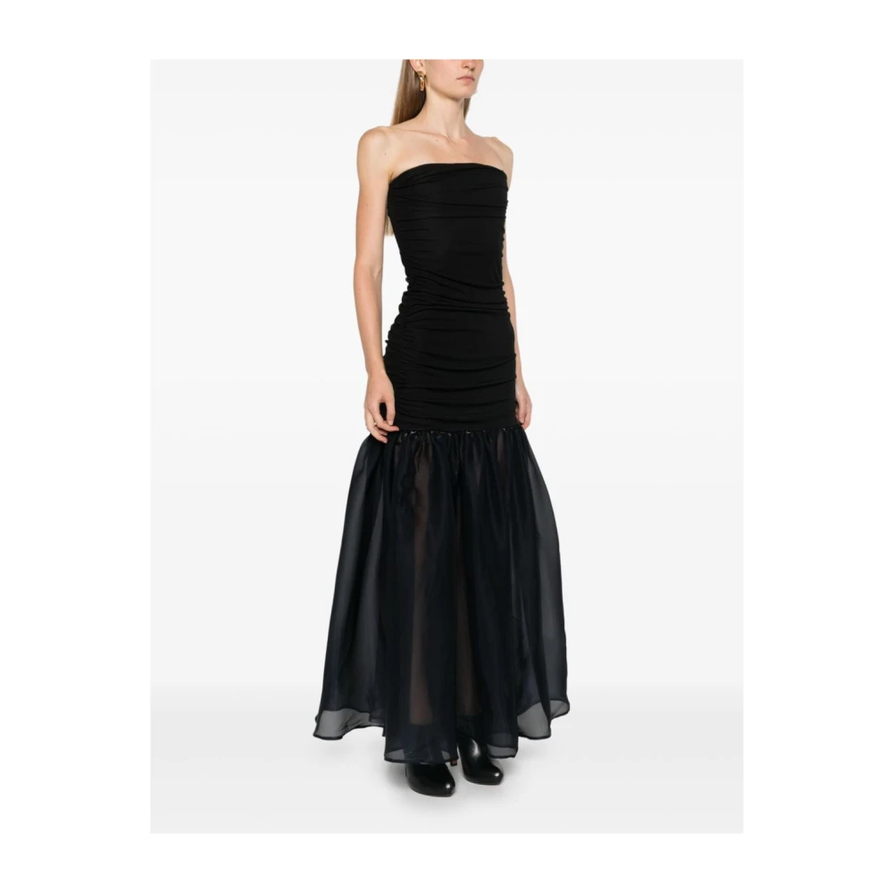 Staud Strapless Aansluitende Jurk met Doorschijnende Rok Black Dames
