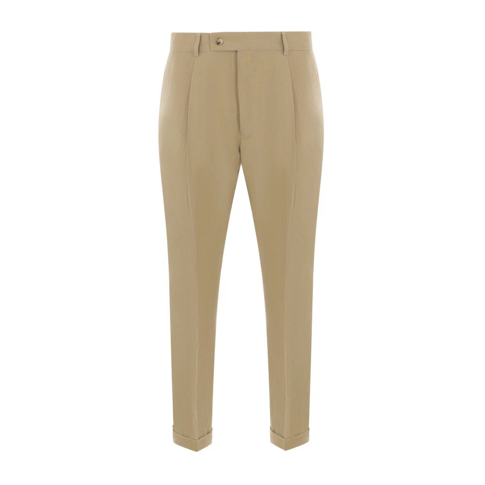 Caruso Beige Linnen Broek in Regular Fit Beige Heren