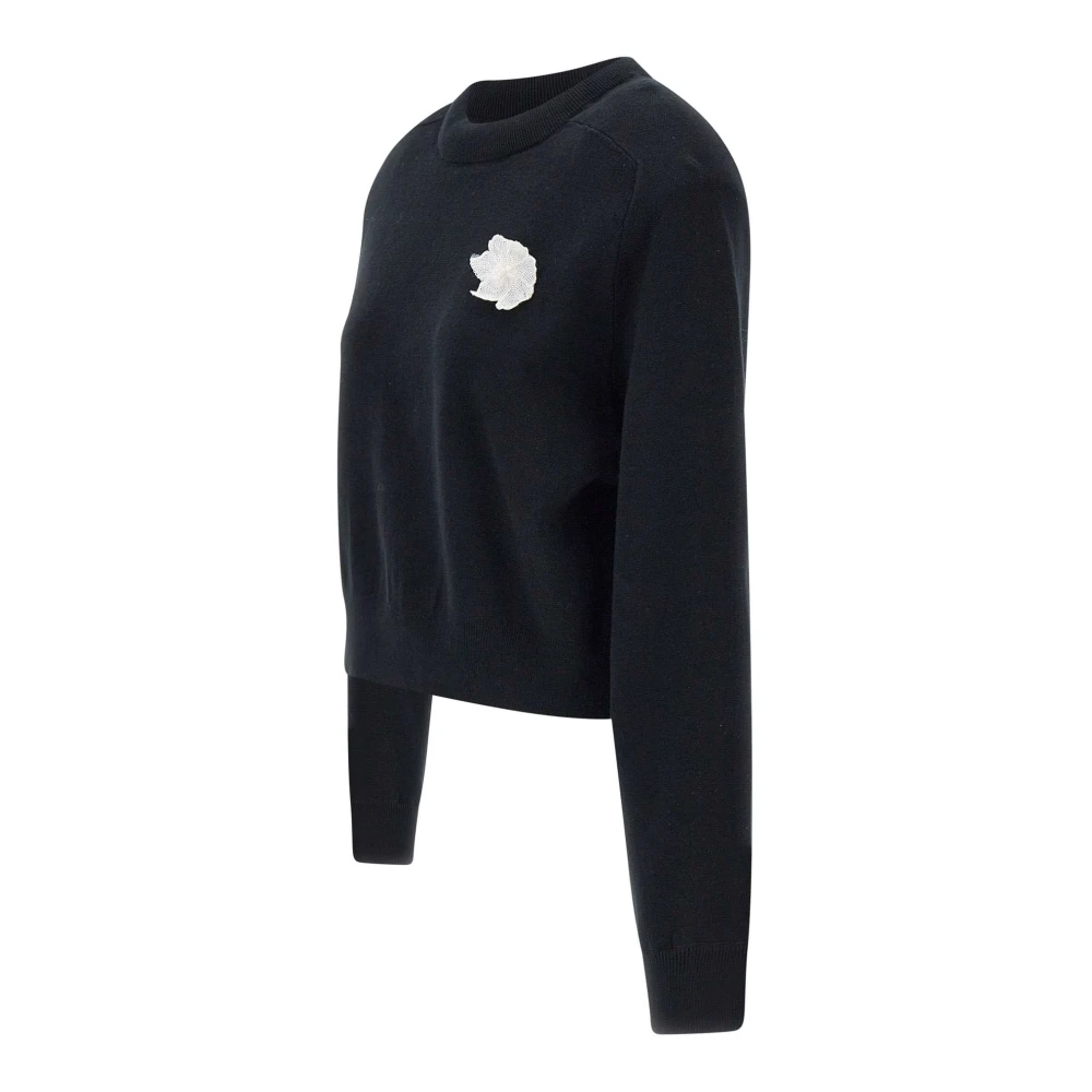 Rotate Birger Christensen Zwarte Gebreide Trui met Bloem Appliqué Black Dames