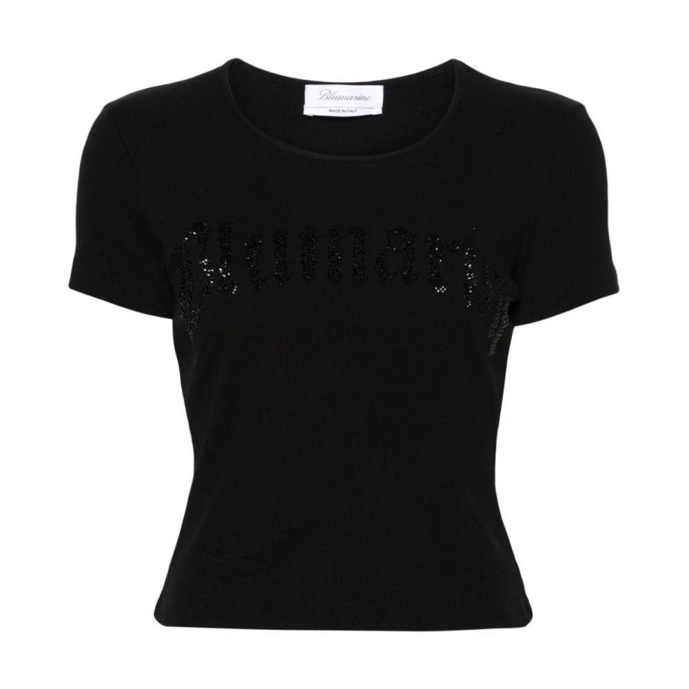 Blumarine Rhinestone Embellished Crew Neck T-shirt Black Dames