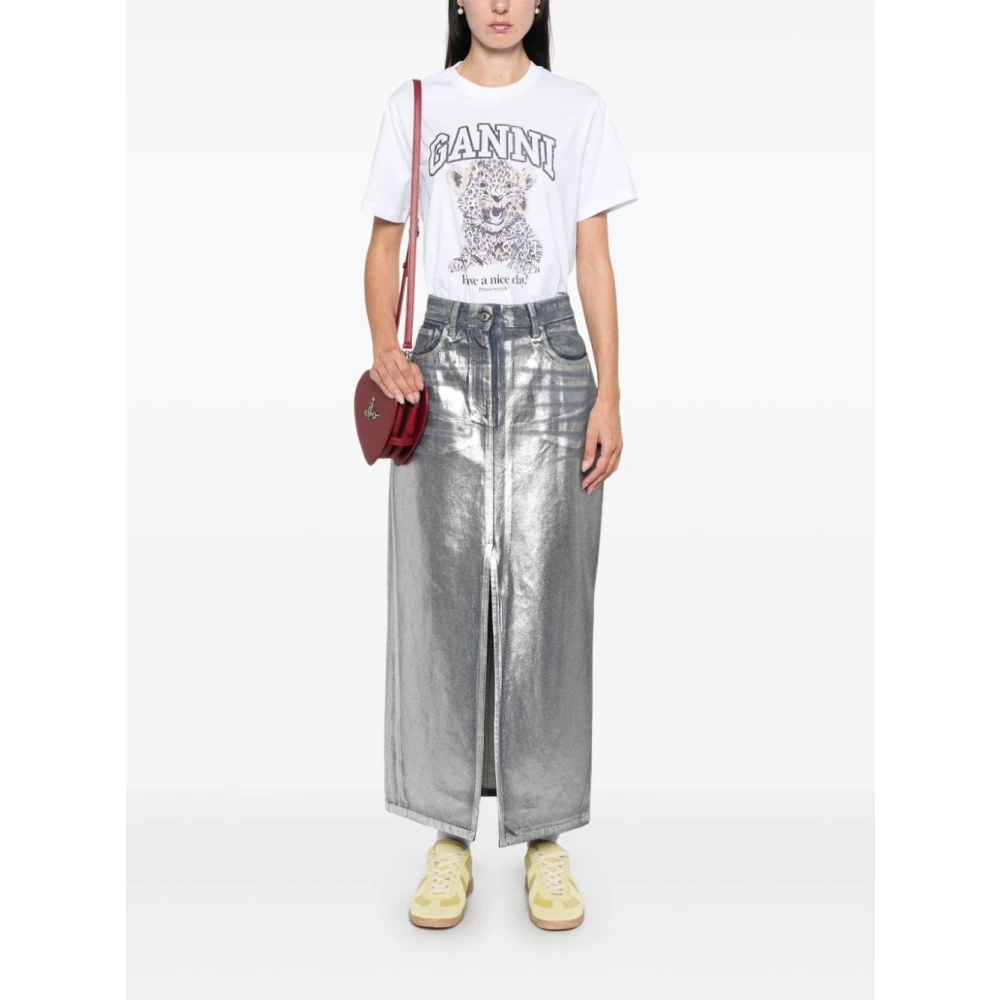 Ganni Luipaard Relaxed T-shirt White Dames