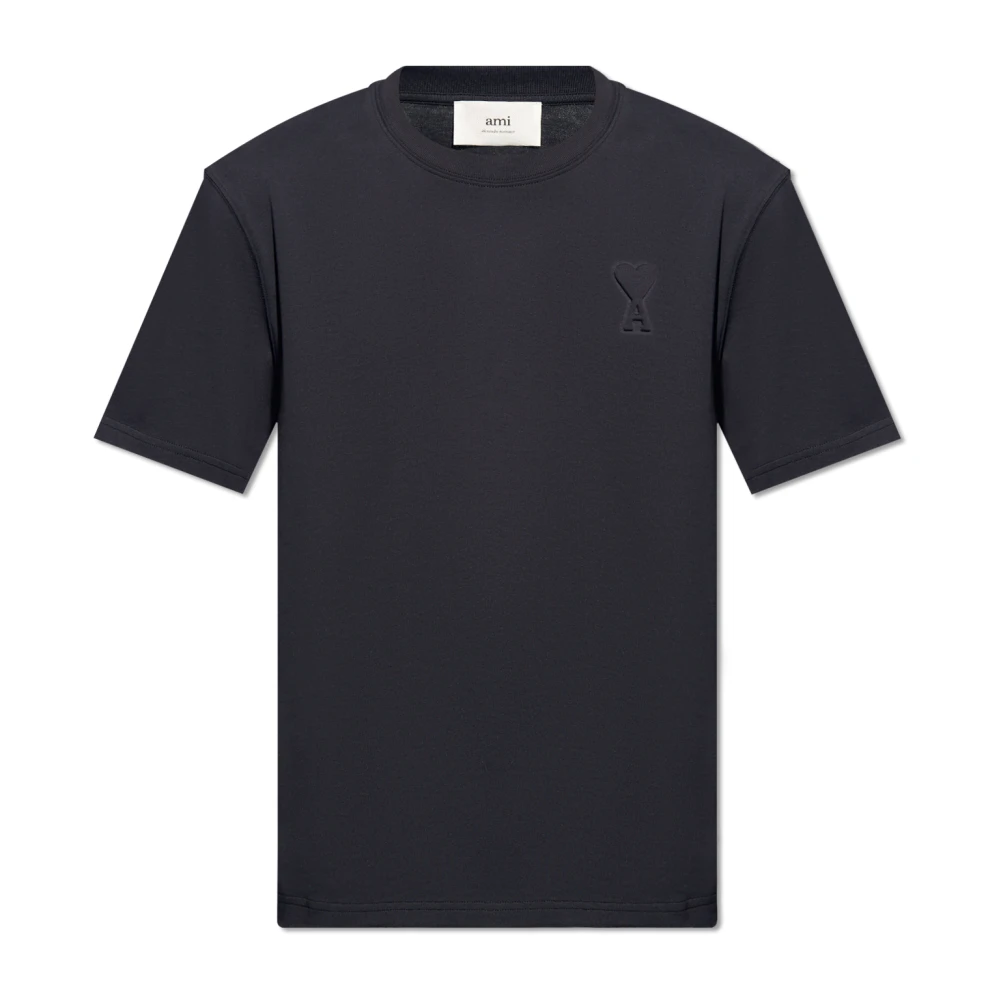 Ami Paris Biologisch Katoenen Logo Geëmbosseerd T-Shirt Black Heren