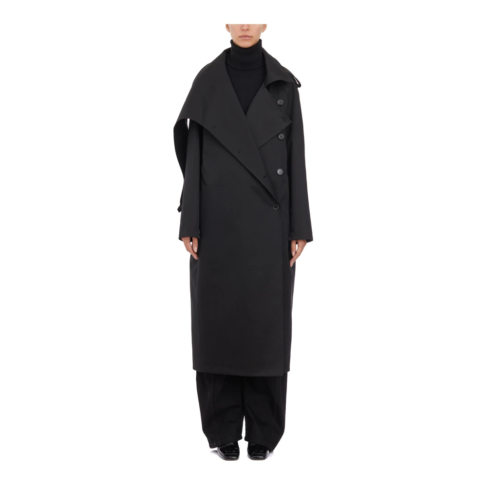 Courrèges Lange Katoenen Trenchcoat Black Dames