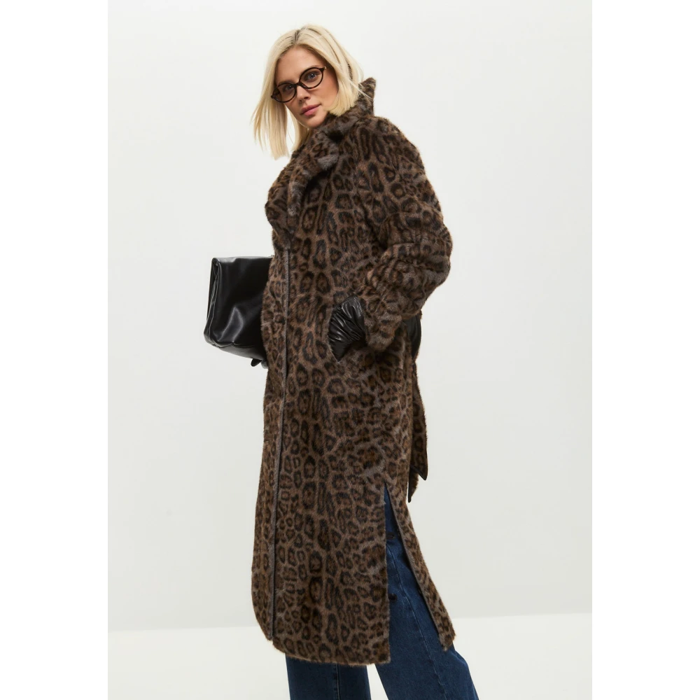Cesare Gaspari Omkeerbare Faux Animal Print Shearling Lange Jas Black Dames