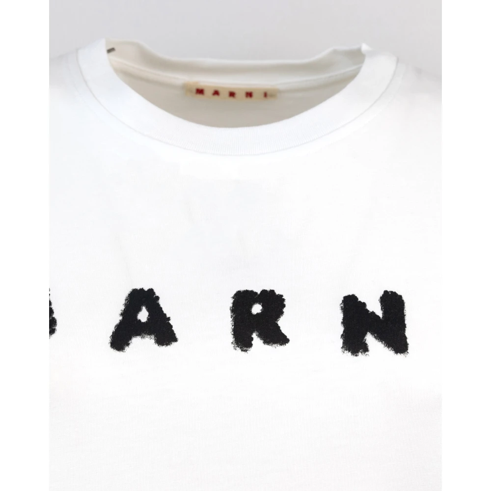 Marni Wit Logo Textuur Katoenen T-shirts White Dames