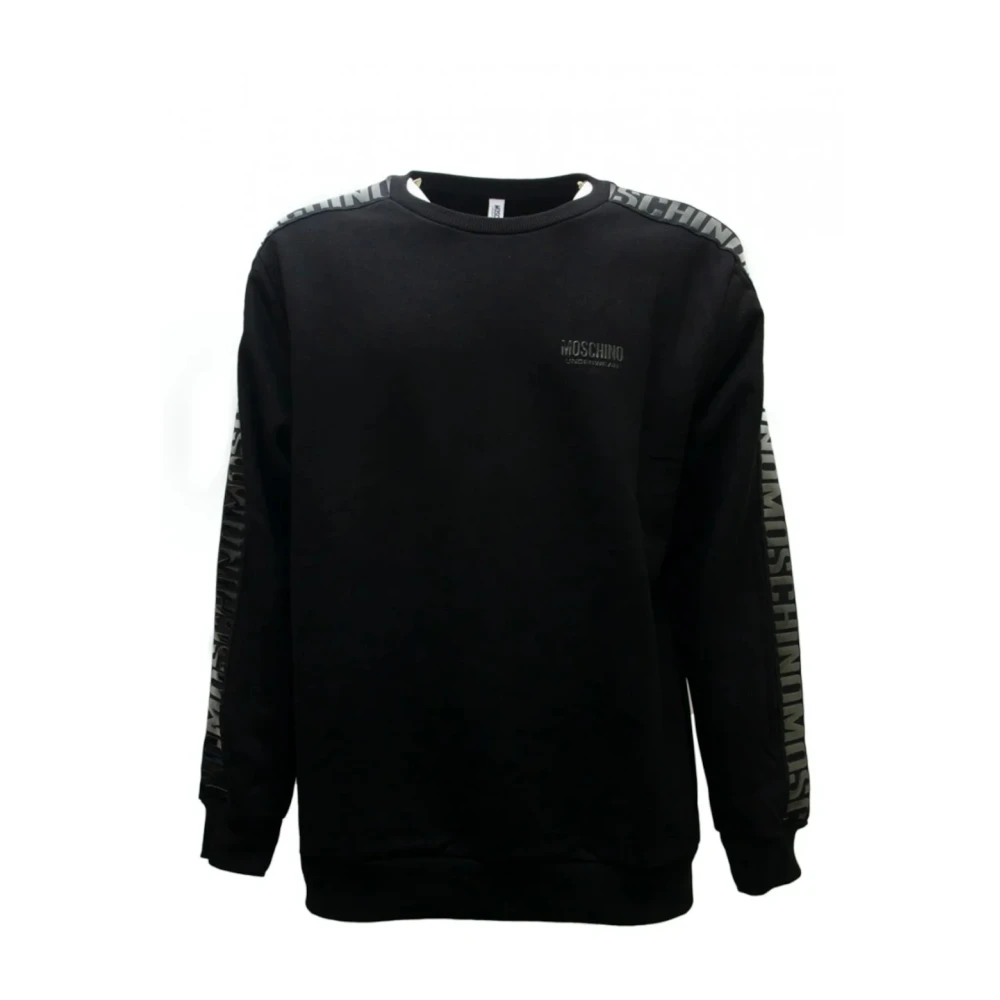 Moschino Zwarte geribbelde trui met logo details Black Heren
