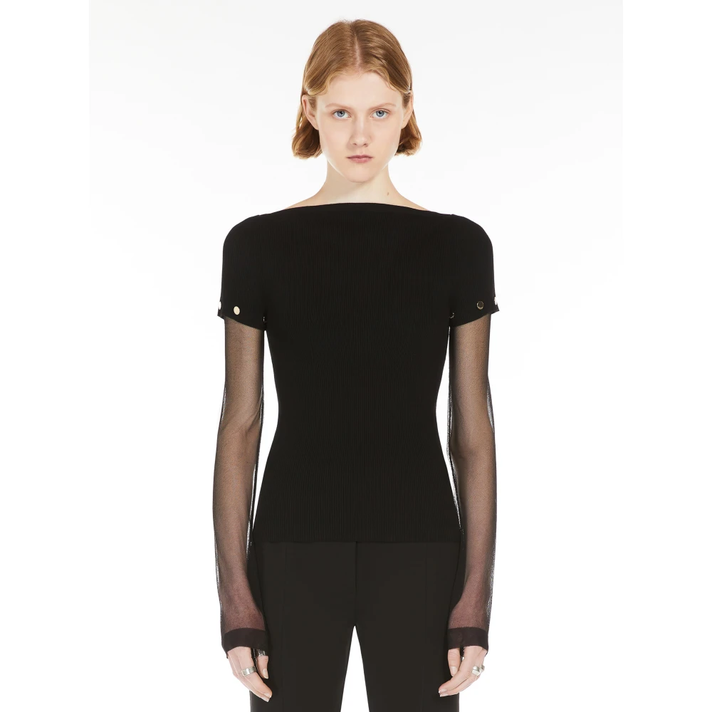 SPORTMAX Zwarte Truien met Boothals Black Dames