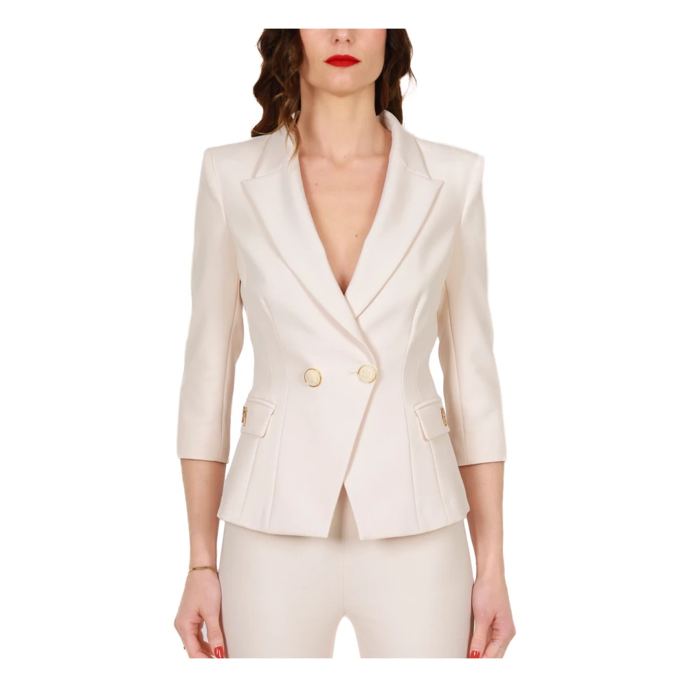 Elisabetta Franchi Double-breasted blazer in dubbele crêpe Beige Dames