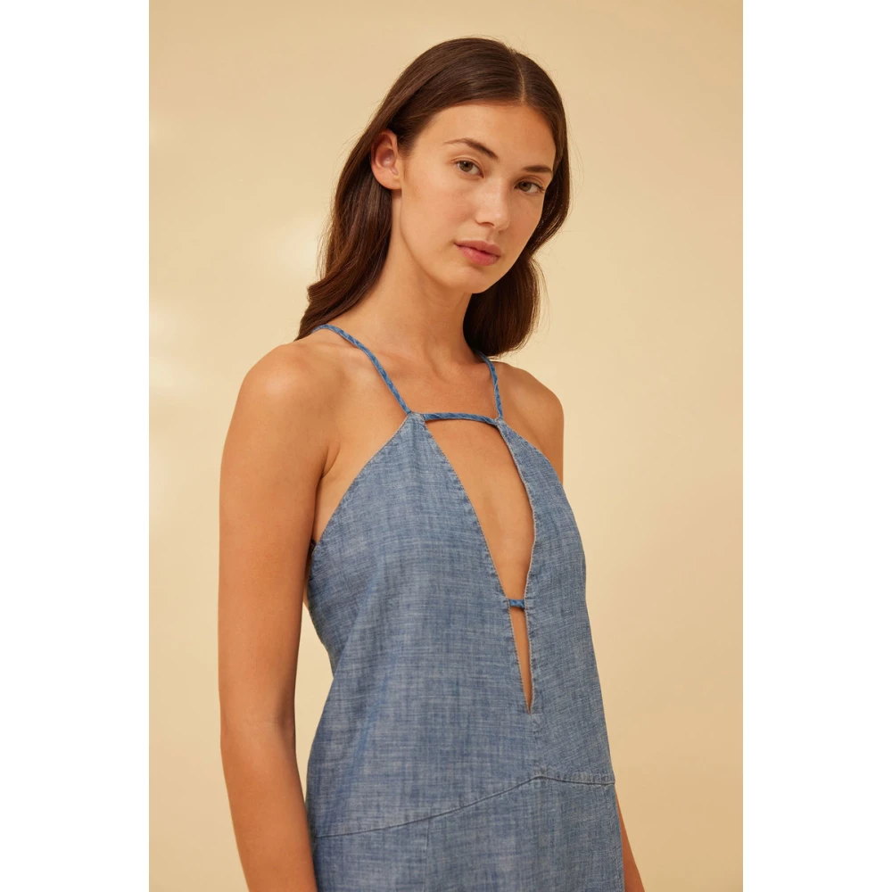 Semicouture Chambray Maxi Jurk met Kruisrug Gray Dames