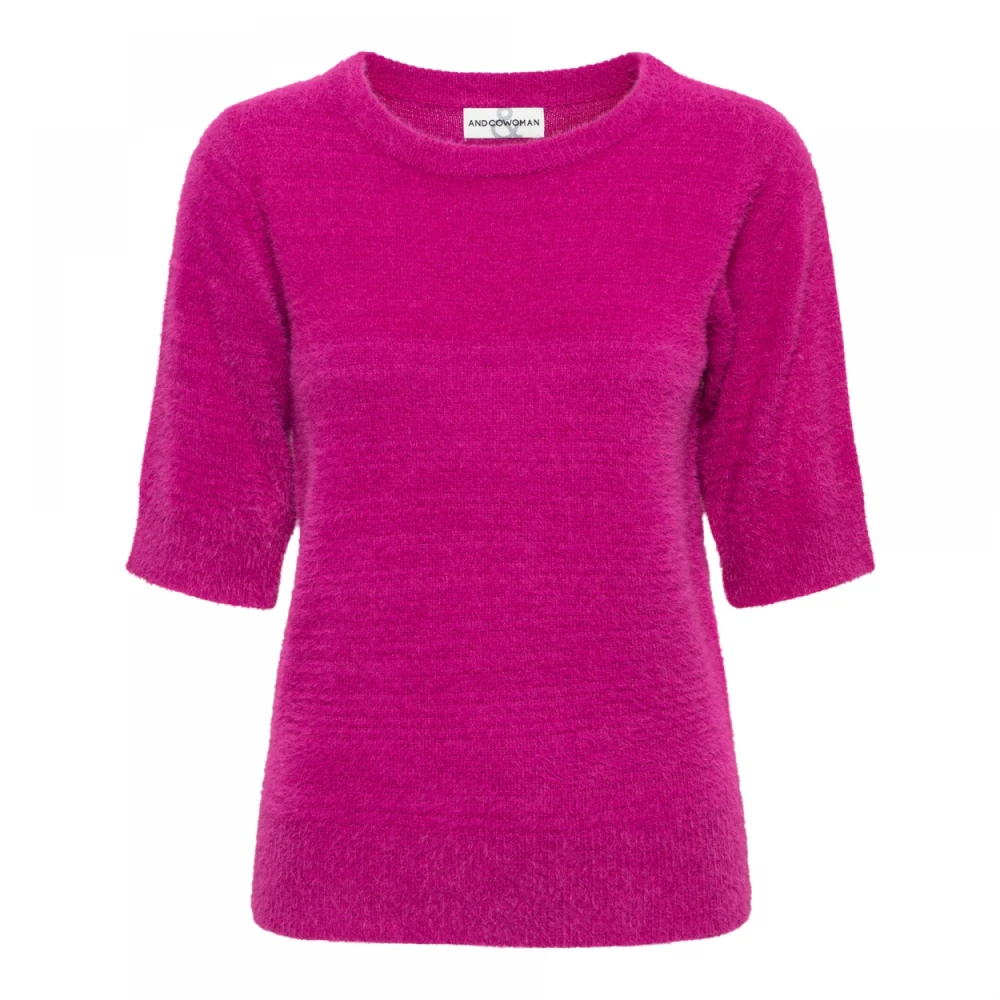 &Co Woman Fancy Gebreide Trui met Halflange Mouwen Pink Dames