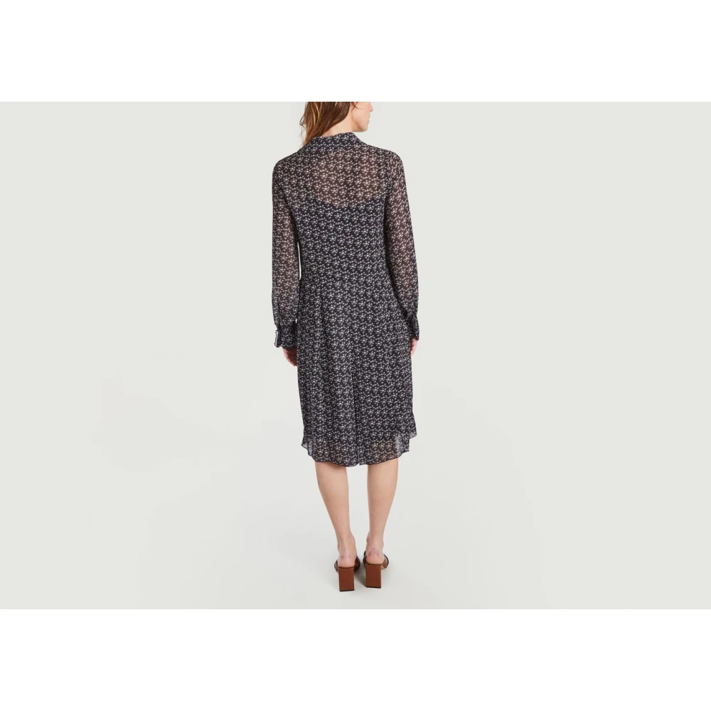 See by Chloé Zwarte Georgette Midi Jurk met 'Micro Bisou' Patroon Multicolor Dames