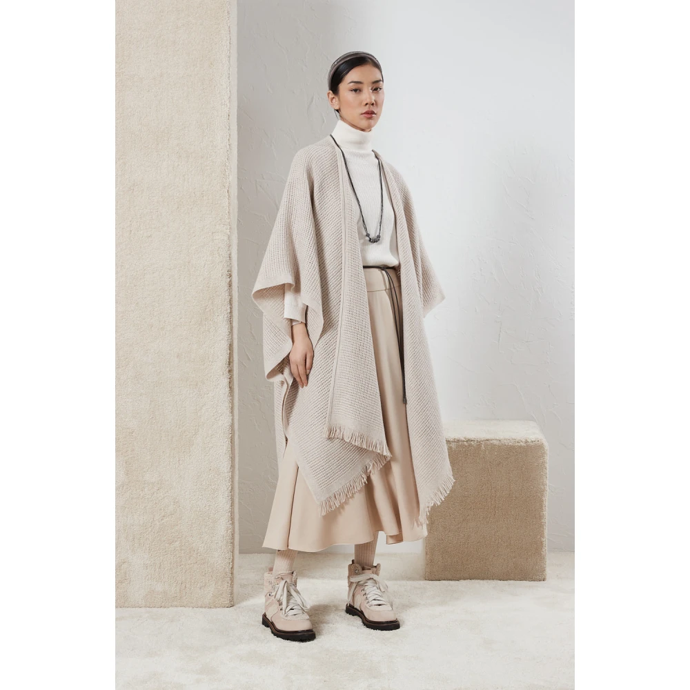 PESERICO Wollen en viscose twill lange rok met riem Beige Dames