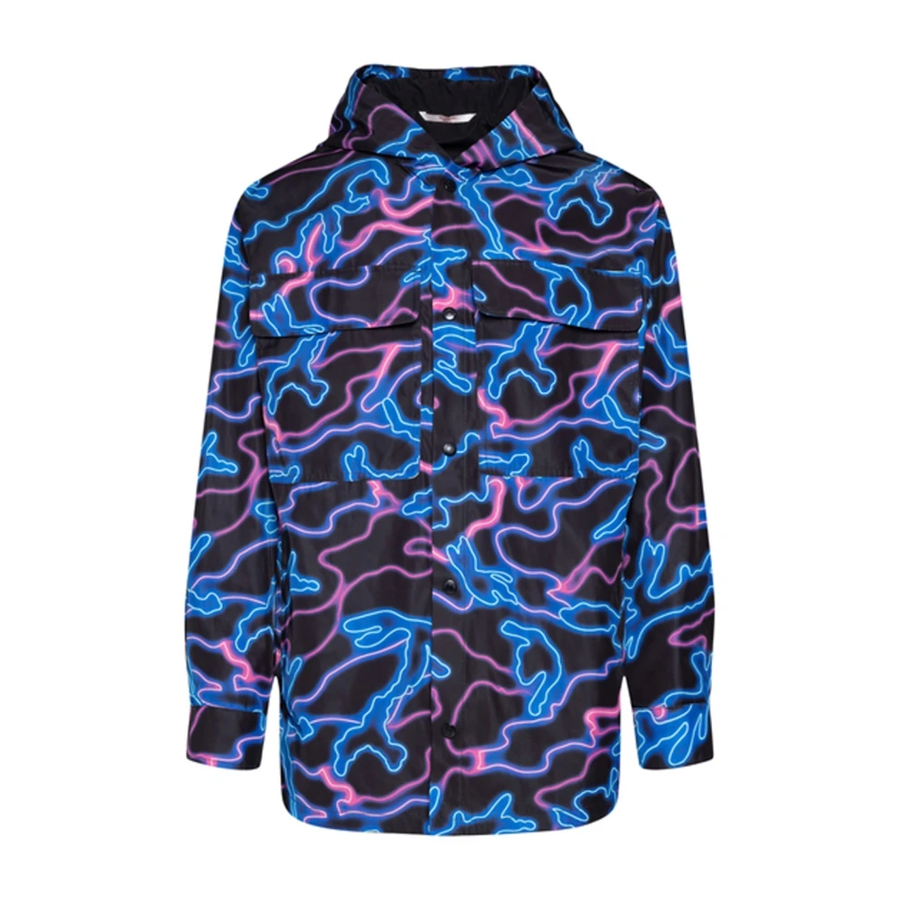 Valentino Men's Blue Jackets, Male,, Printed Hooded Jacket For Men Small