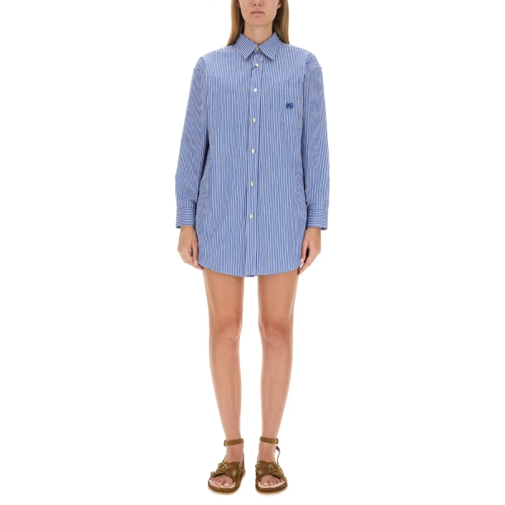 Etro Oversized Bomull Skjortklänning Blue, Dam