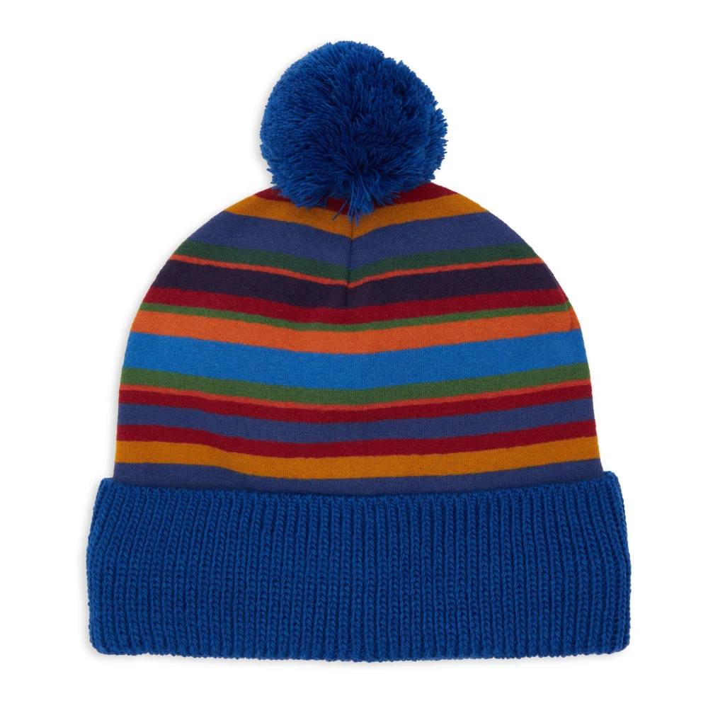 Gallo Unisex blauwe fleece muts met veelkleurige strepen en gebreide boord Multicolor Unisex