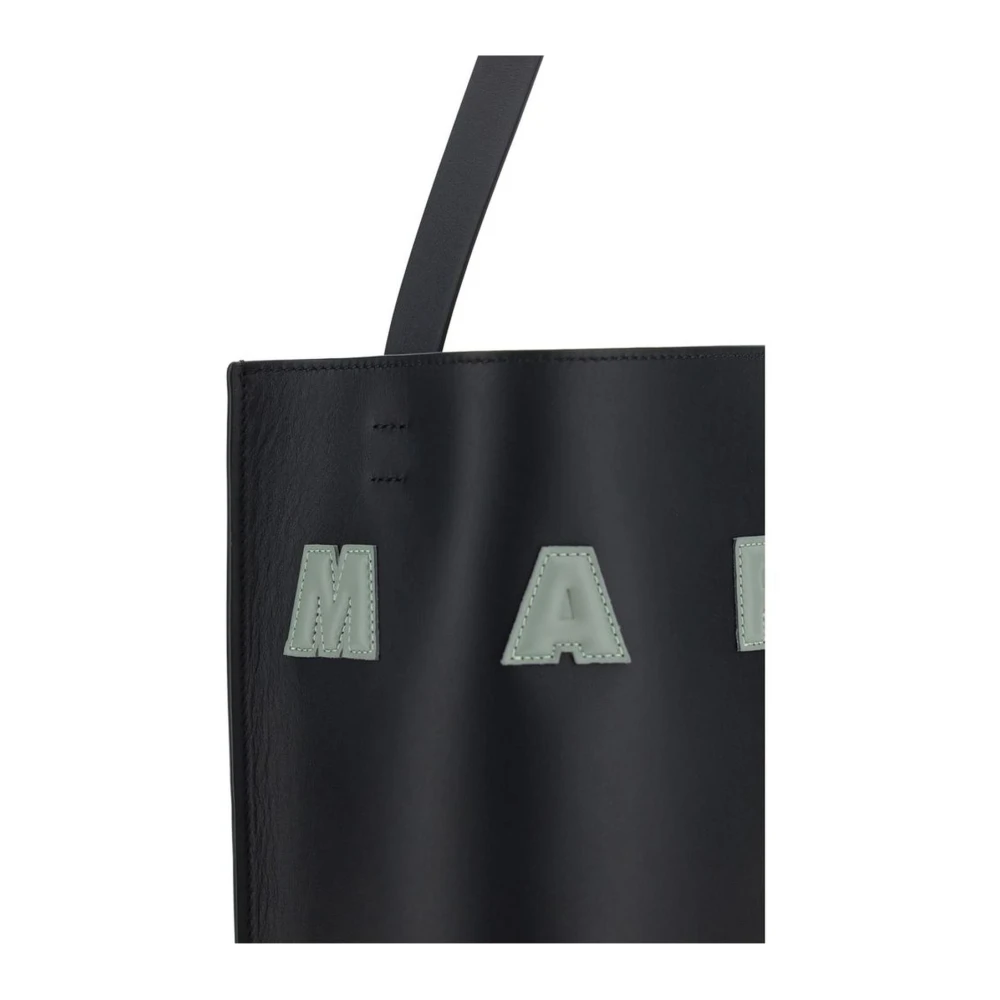 Marni Iconische schoudertas van kalfsleer met platte band Black Dames