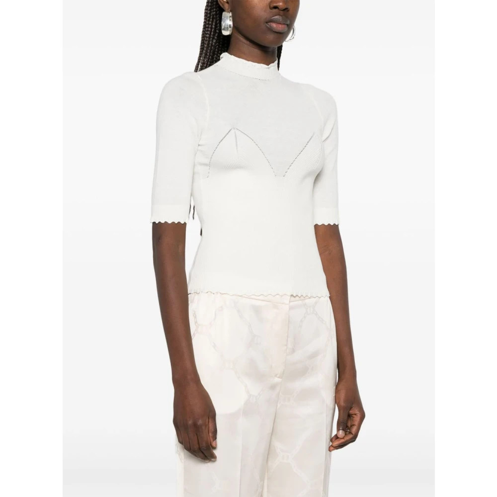 Twinset Witte Crew Neck Sweaters met Scallop Edge White Dames