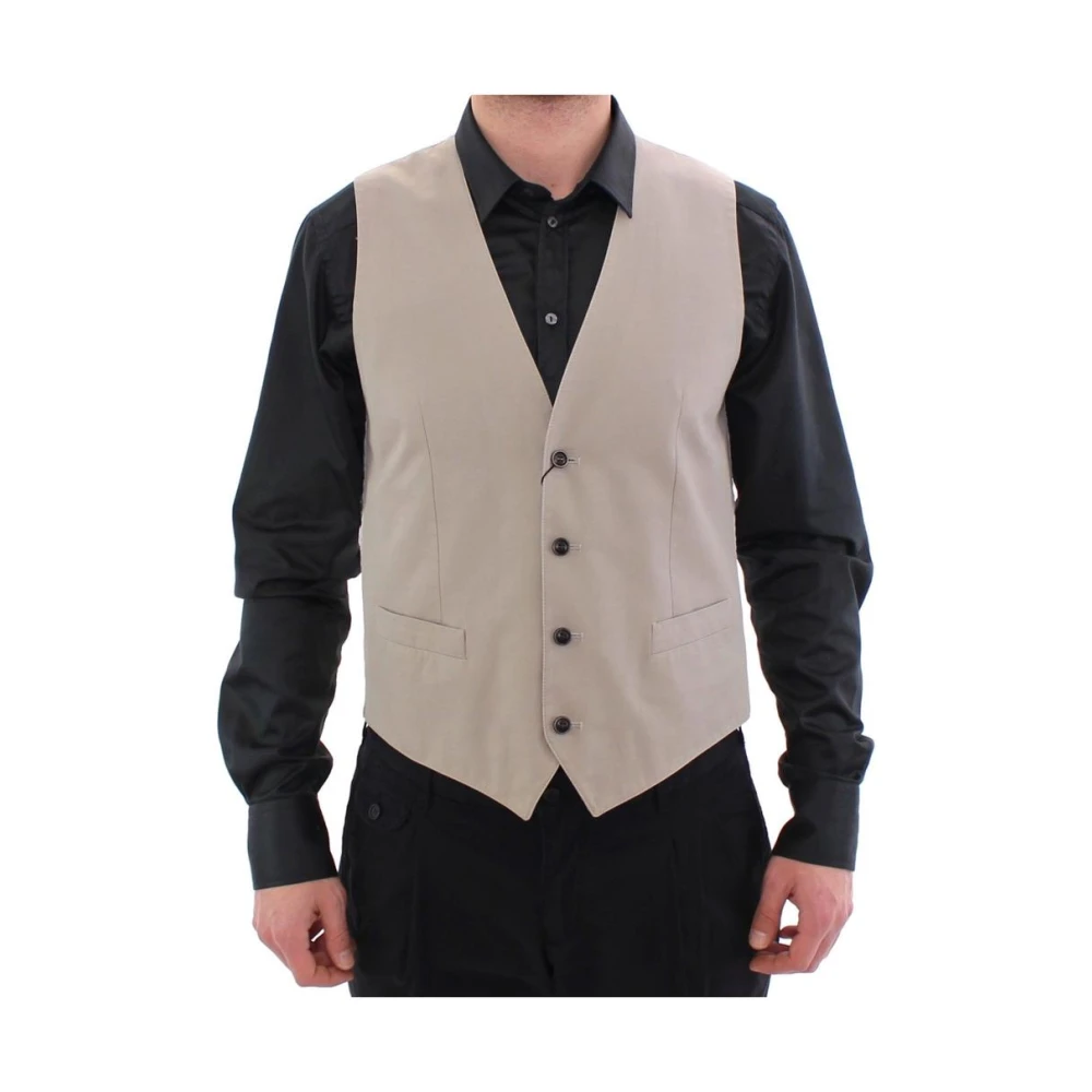 Dolce & Gabbana Men's Beige Dress Vest With Adjustable Strap And Logo Details