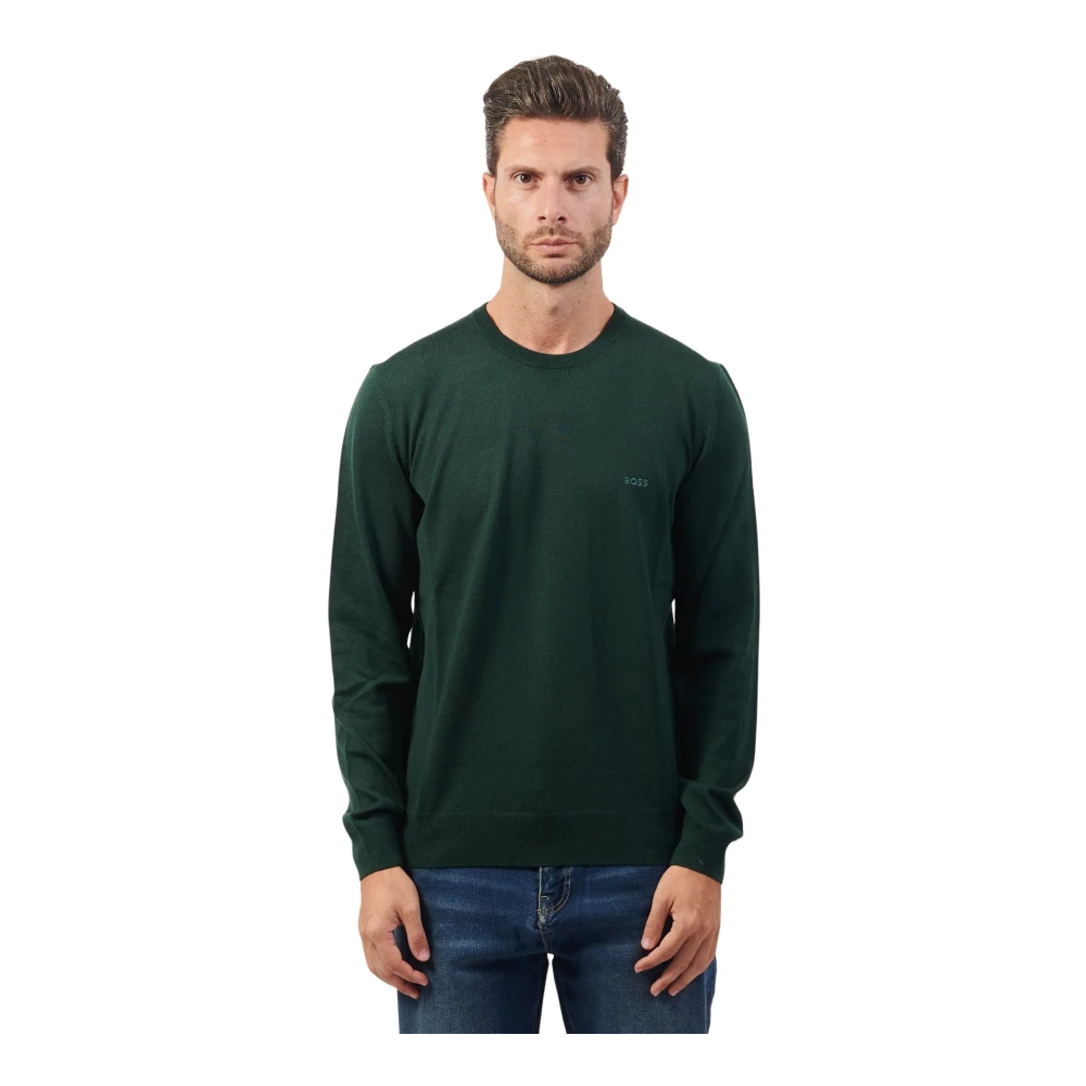 Boss Groene Crewneck Sweater met Geborduurd Logo Green Heren