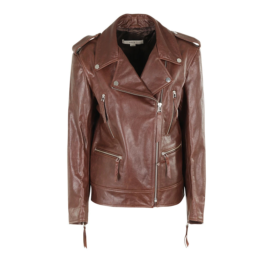 Remain Birger Christensen Klassieke Leren Bikerjas Brown Dames