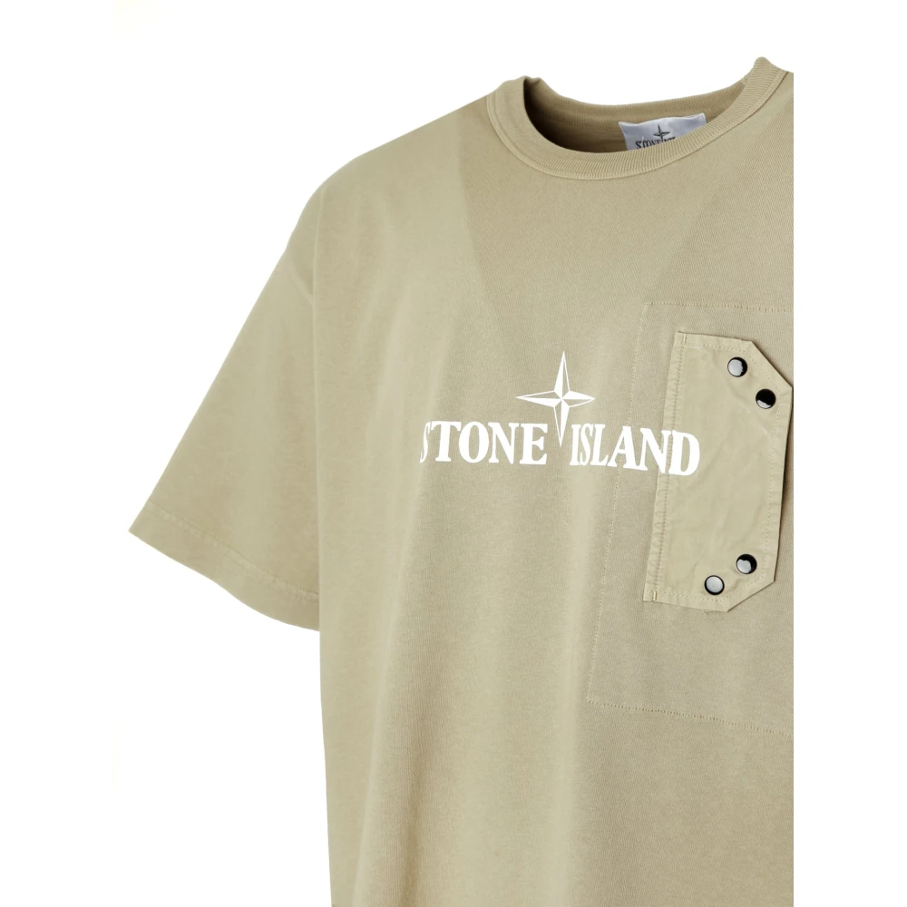Stone Island Jersey T-shirt met Logo Print Beige Heren