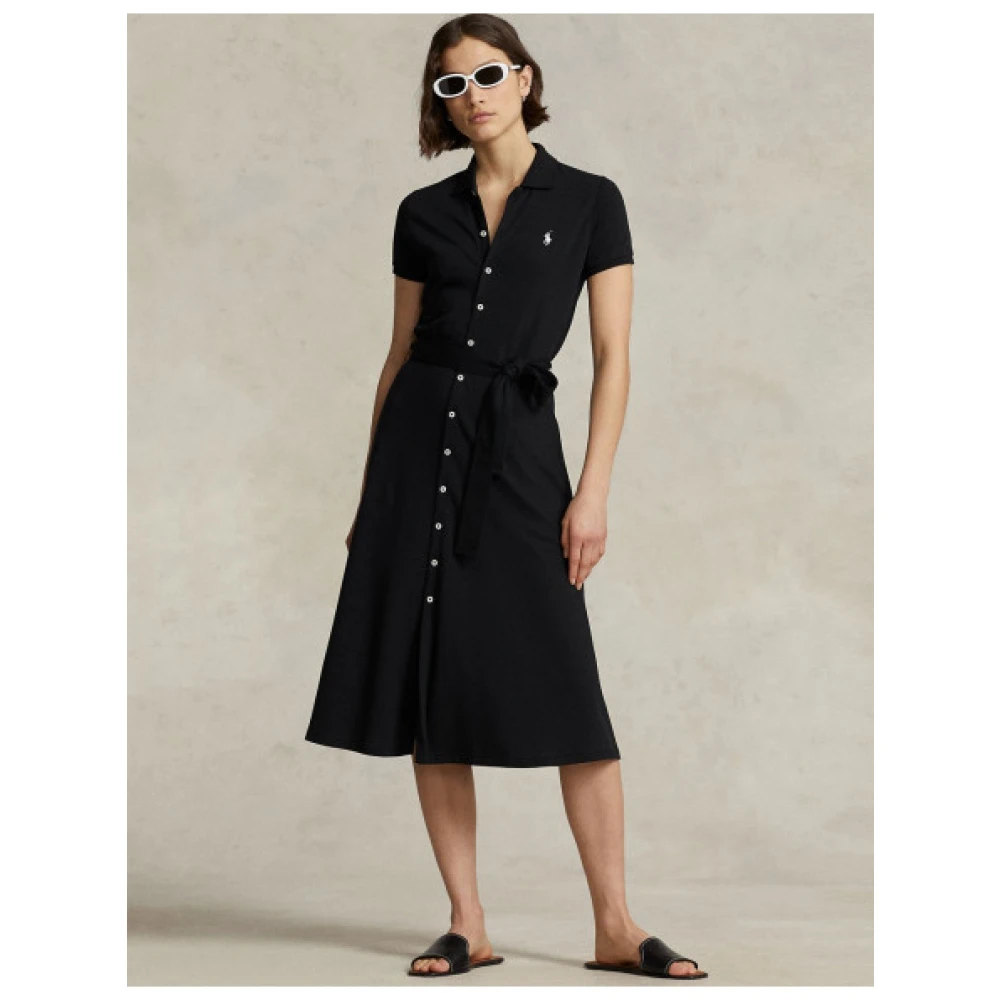 Polo Ralph Lauren Korte Mouw Gebreide Jurk Black Dames