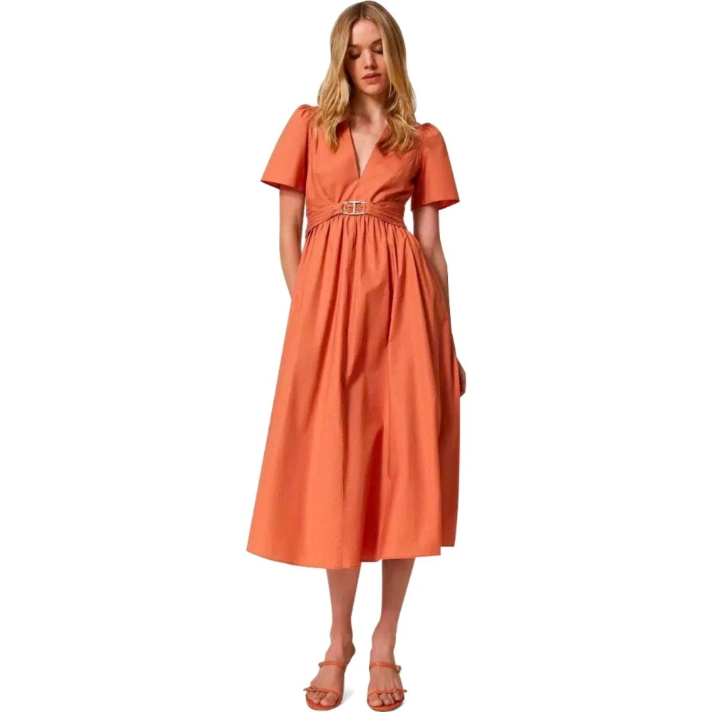 Twinset Oranje Midi Jurk met V-Hals Orange Dames