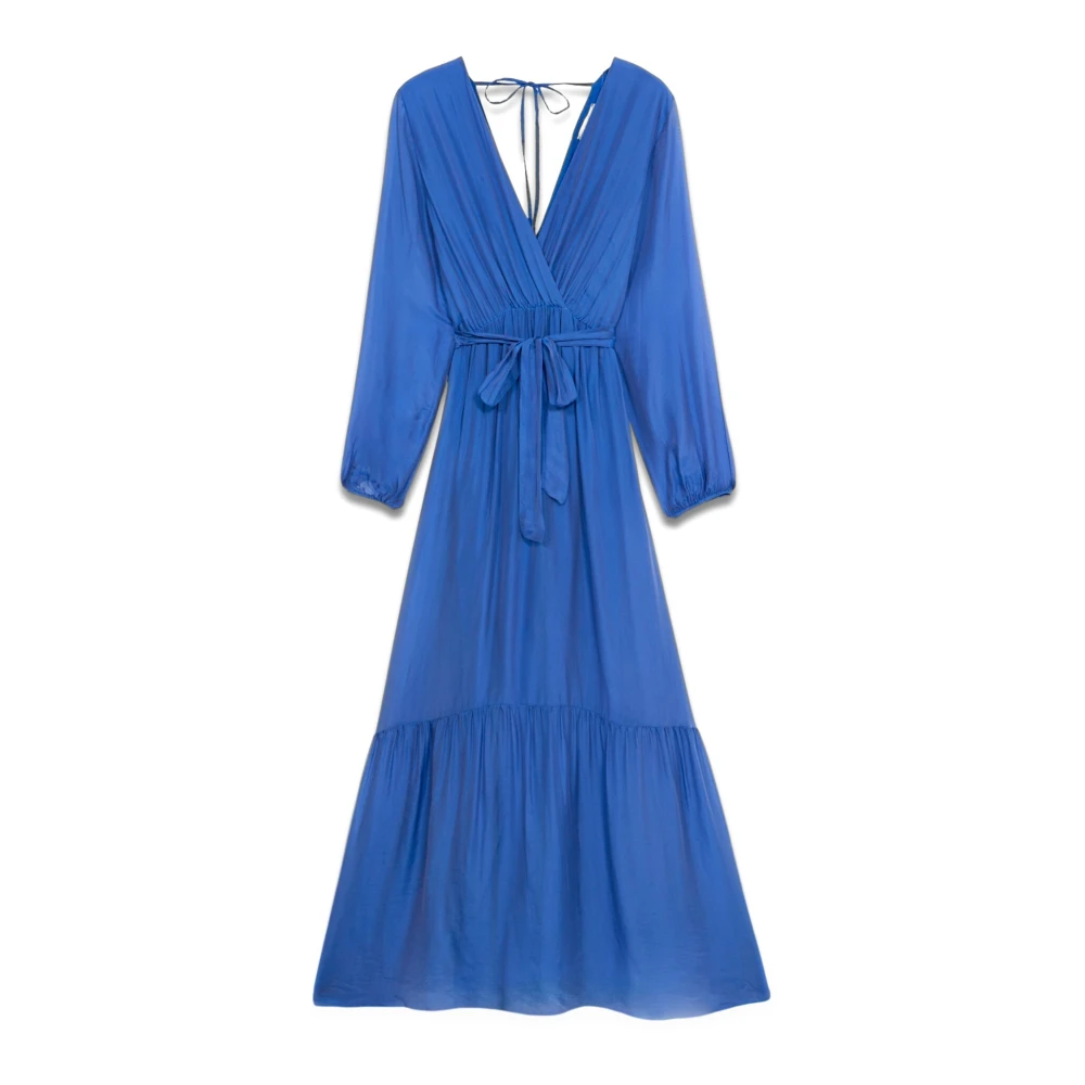 Oltre Zijde Blend Gekruiste V-hals Maxi Jurk Blue Dames