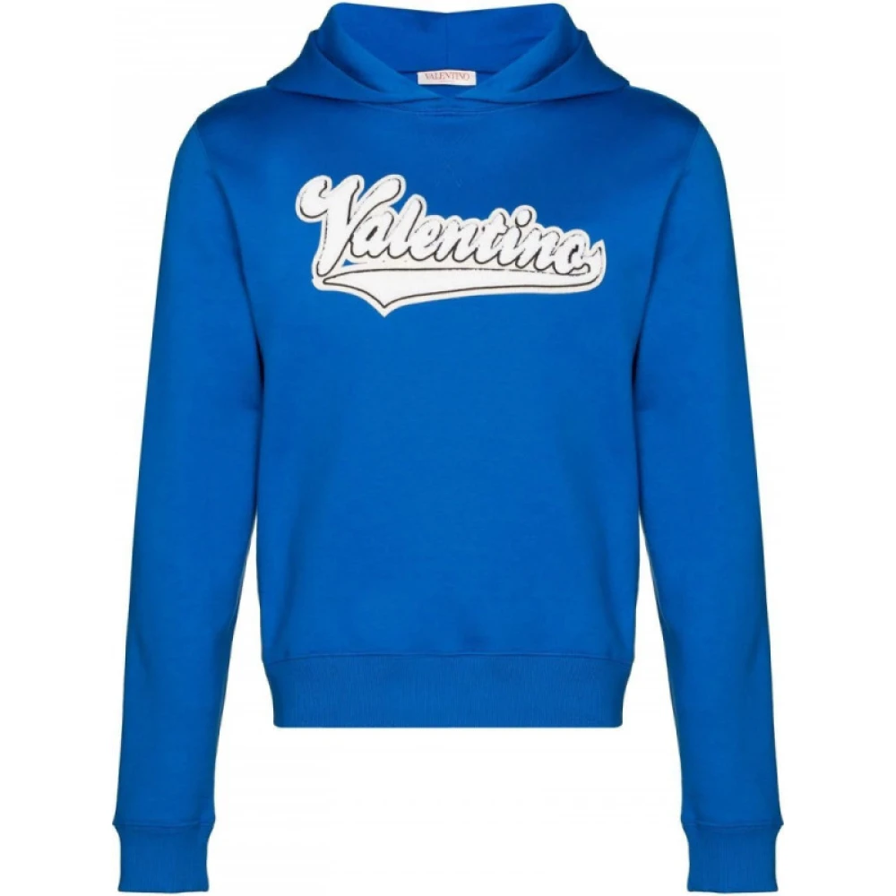 Valentino Blauwe Hoodie met Geborduurd Logo Blauw Heren