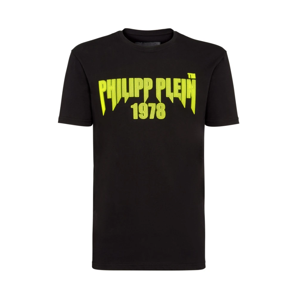 Philipp Plein Uniek en Origineel Katoenen T-Shirt met Bedrukte Letters en Strass Black Heren