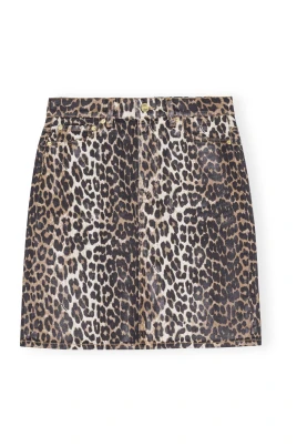 Leopard Foil Print Denim Skirt