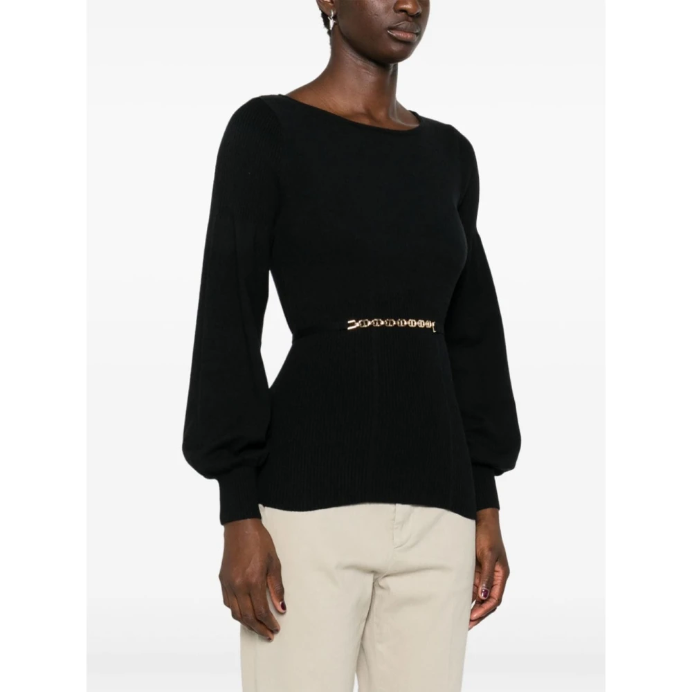 Twinset Zwarte Gebreide Boothals Ballonmouw Sweaters Black Dames