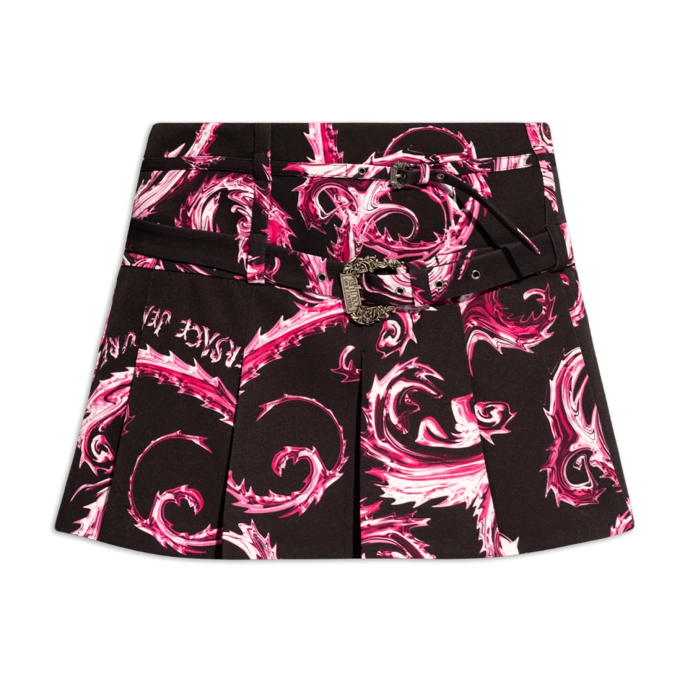 Versace Jeans Couture Korte zwarte rok met plooien en barokgespen Multicolor Dames