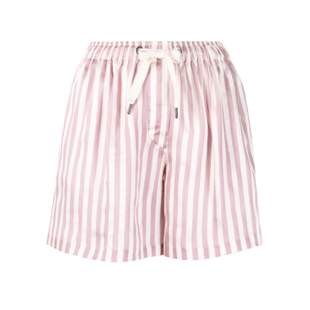BRUNELLO CUCINELLI Gestreepte zijden blend mini shorts Pink Dames