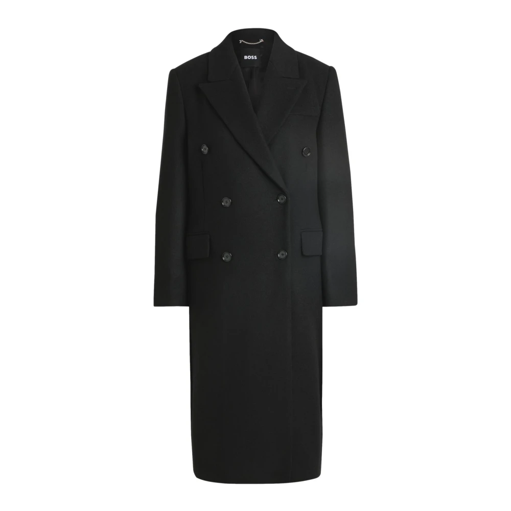 Hugo Black Formal Long Coat In Twill Double-Breasted - Female - Double-Breasted Coats - Xl - Coats