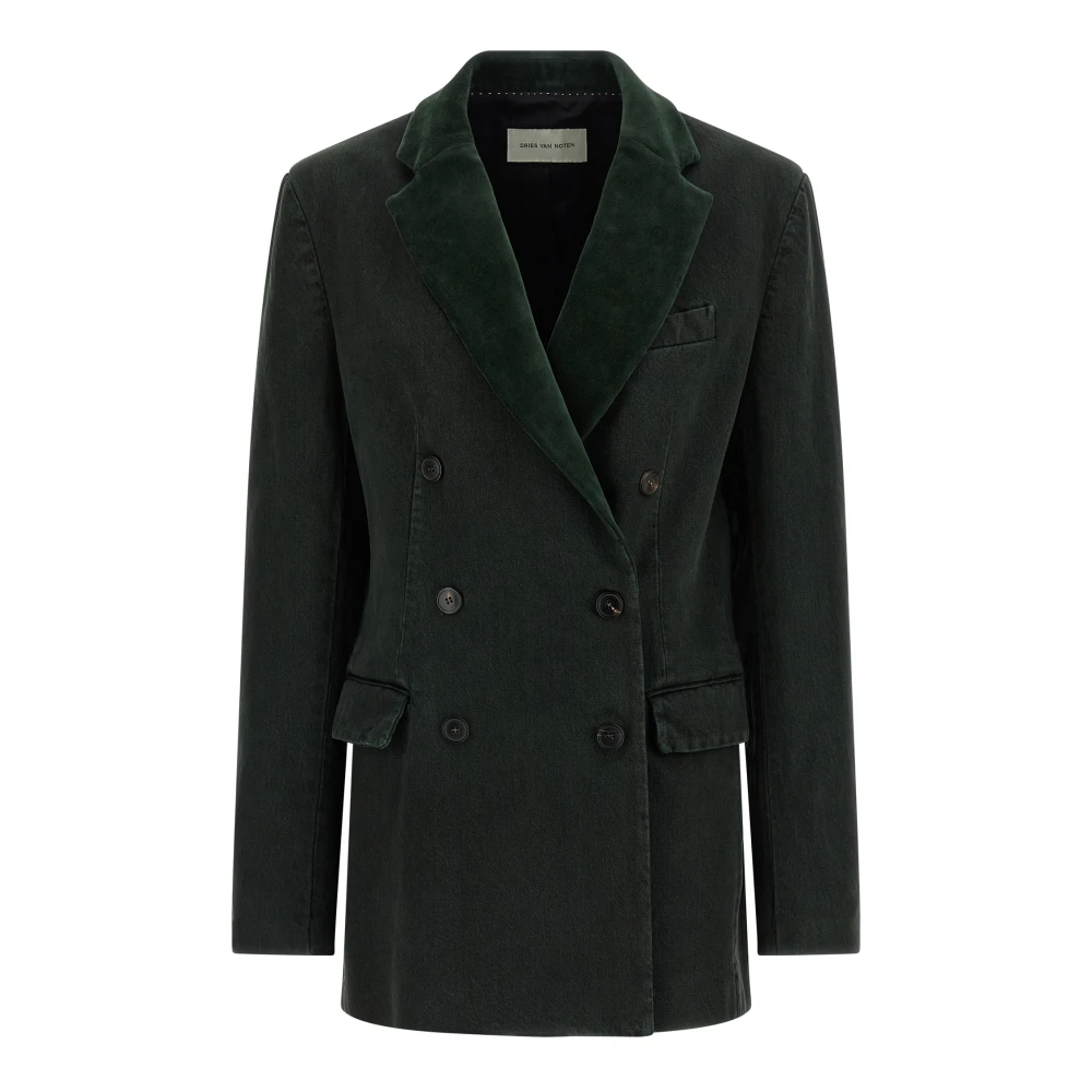 Dries Van Noten Women's Green Blazers, 2XS, Befya Double-Breasted Denim Blazer