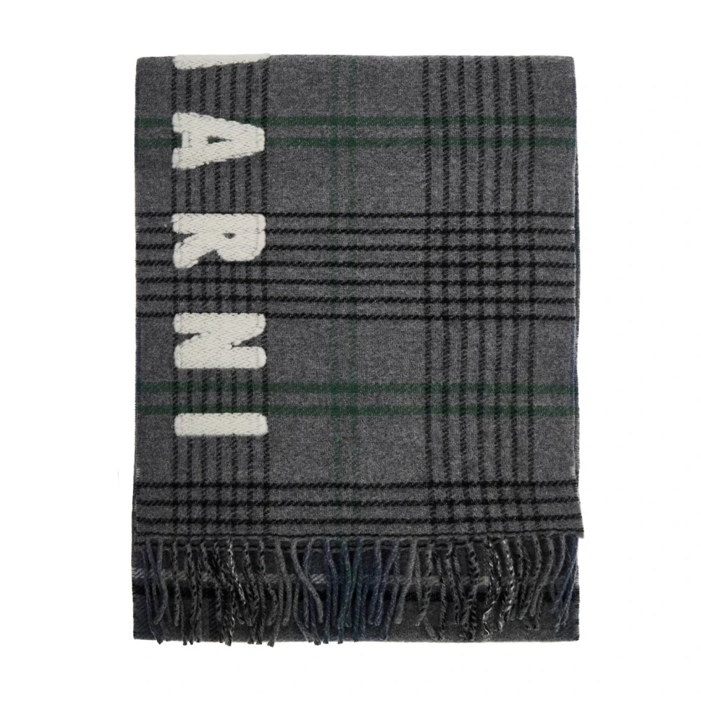 Marni Geruit Patroon Wollen Sjaal met Logo Gray Dames