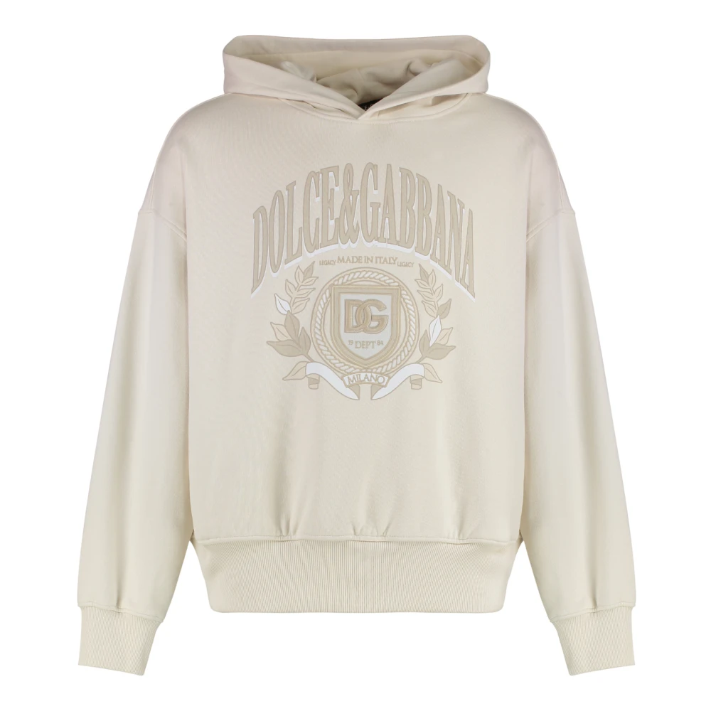 Dolce & Gabbana Geribbelde Katoenen Hoodie Beige Heren