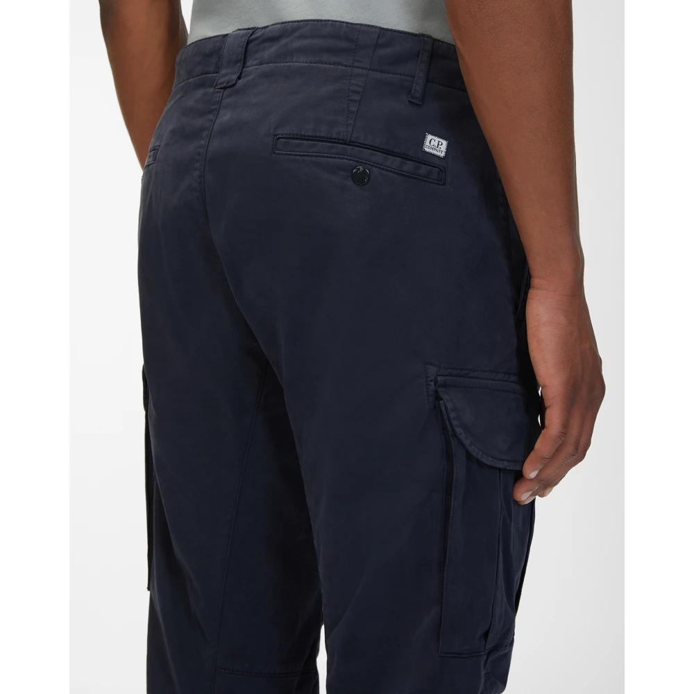 C.P. Company Stretch Sateen Cargo Broek met Lens Zak Blue Heren