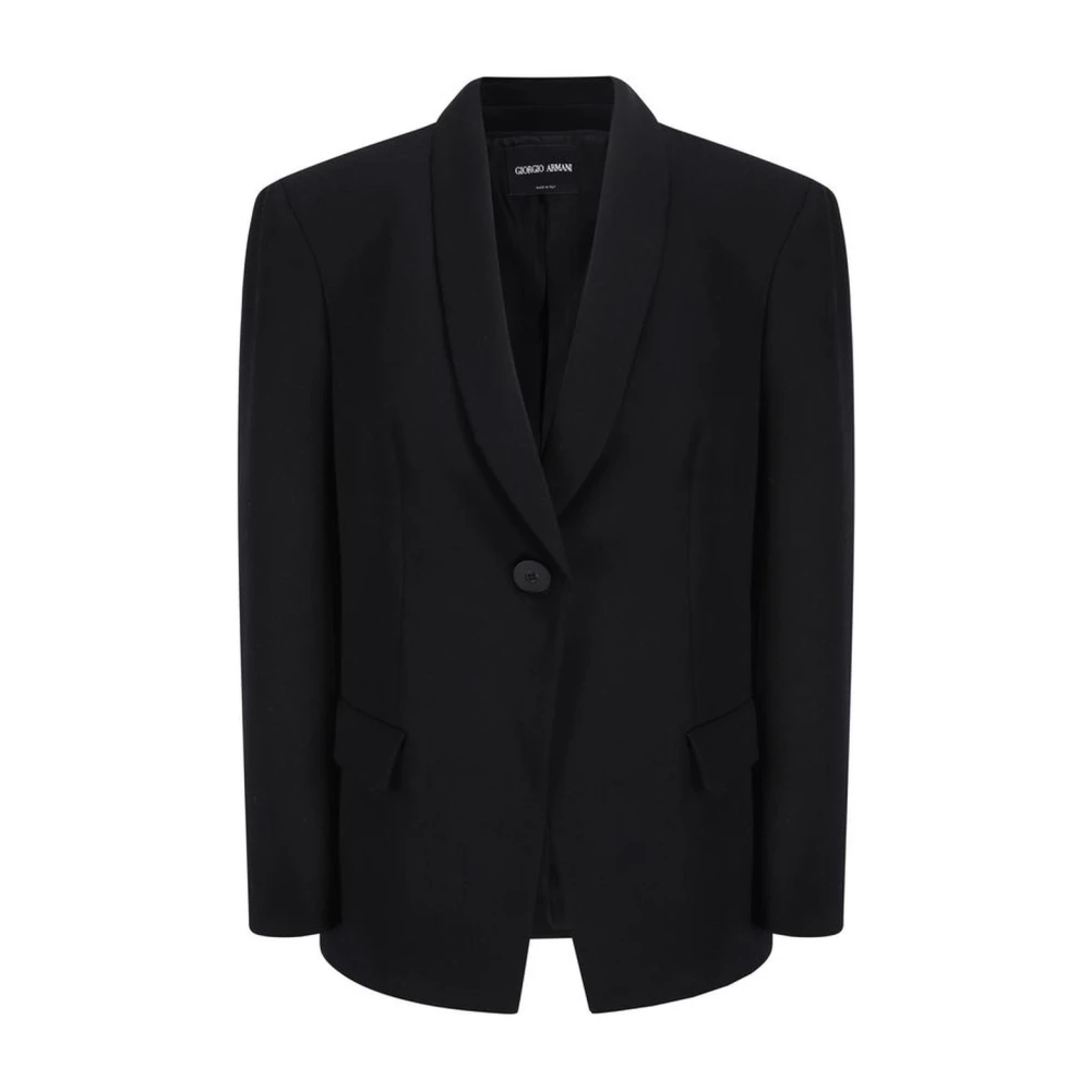 Giorgio Armani Klassieke Wollen Blazer Jas Enkele-Knoopsluiting Black Dames
