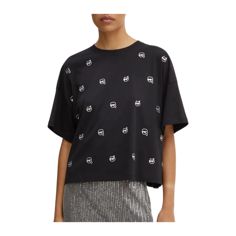 Karl Lagerfeld T-shirt iconisch 2.0 rs aop t-shirt 246w1701 Black Dames