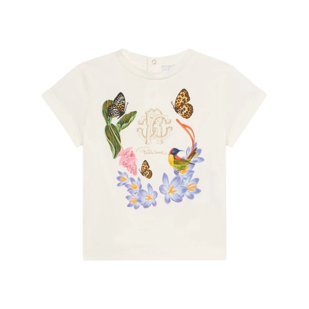 Roberto Cavalli , Kids Short Sleeve T-Shirts, Female, Beige, 18 M | 86 Cm, Enchanted Flora Tee