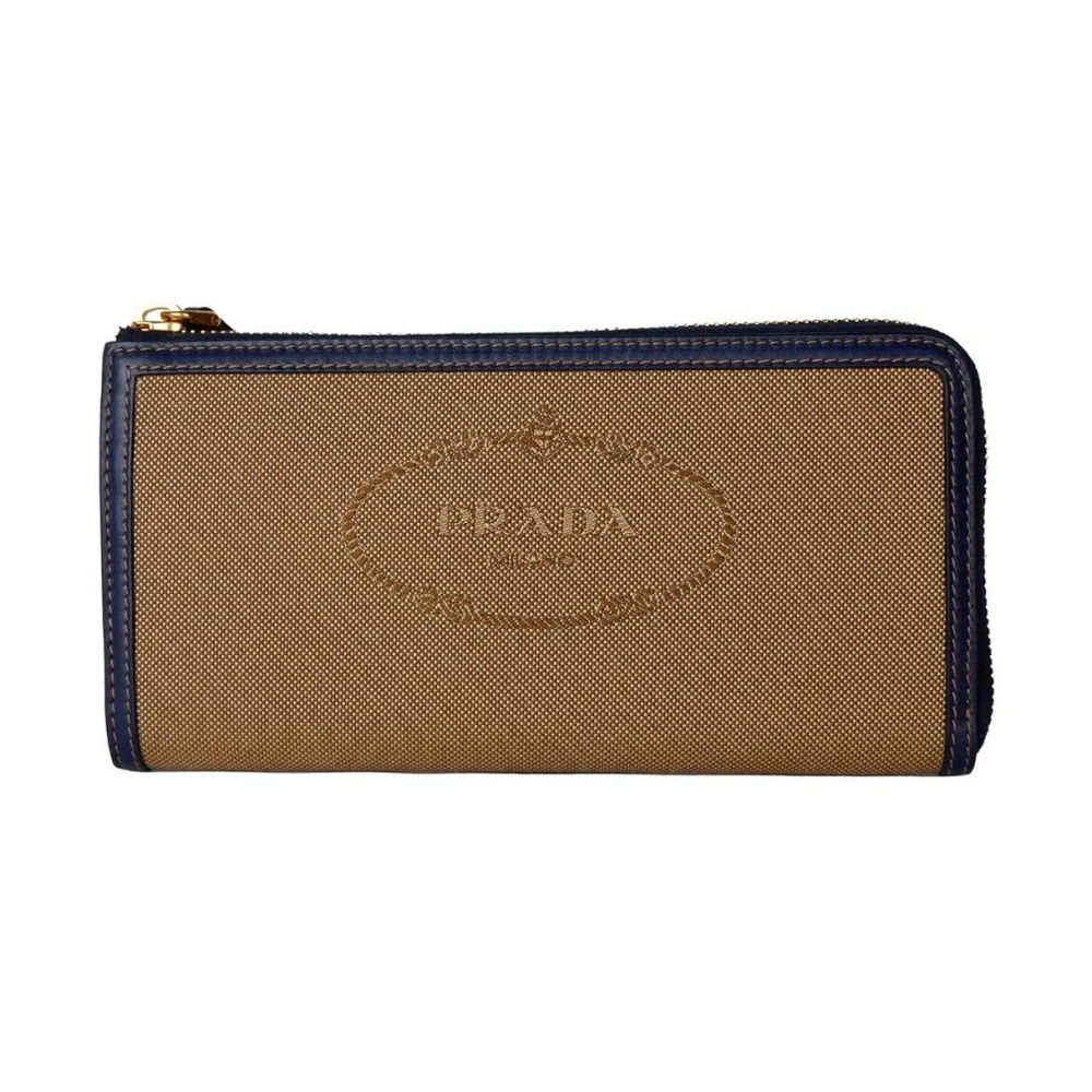 Prada Women's Brown Wallets & Cardholders, One Size, Luxurious Leather Zip Wallet With Jacquard Logo