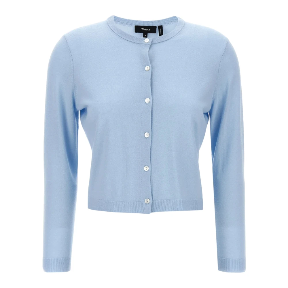 Theory Blauwe Crewneck Cardigan Slim Fit Blue Dames