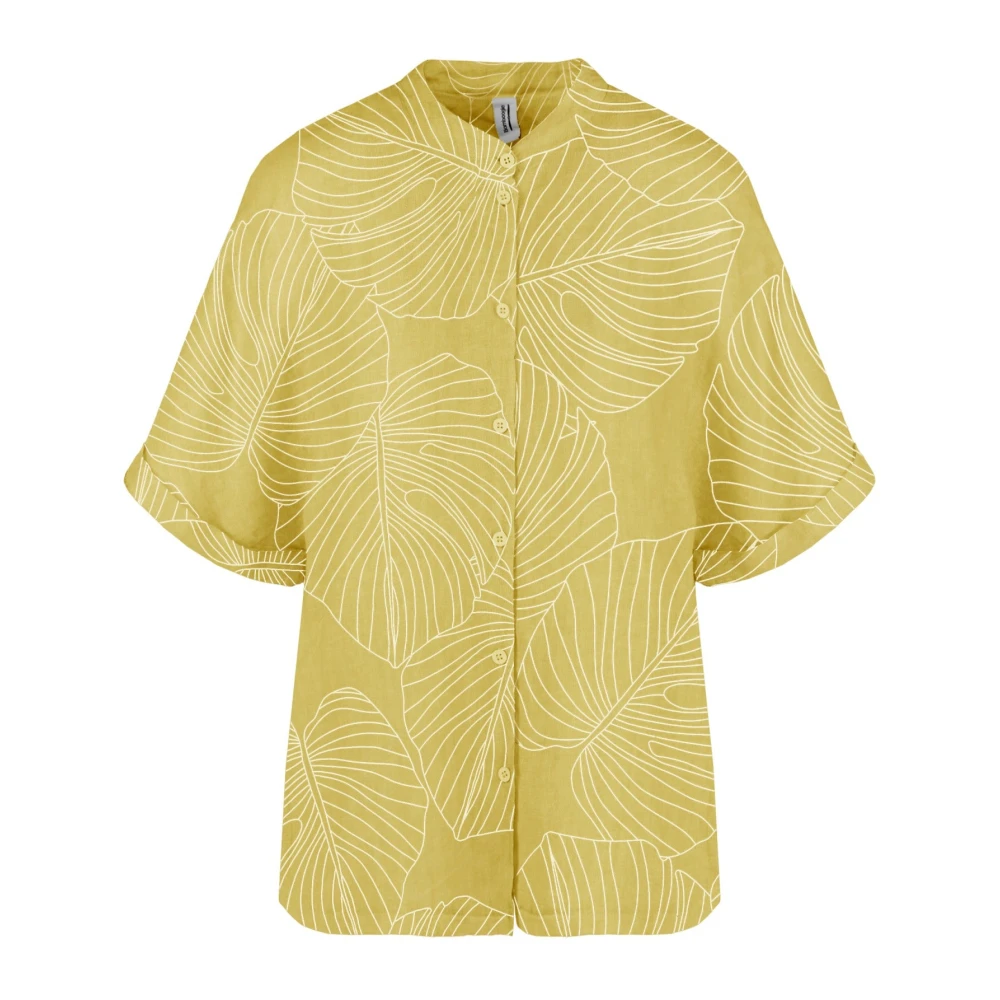 Bomboogie Mujer Amarillo - Camisa De Lino Con Cuello Mao - Blouses & Shirts - Xs