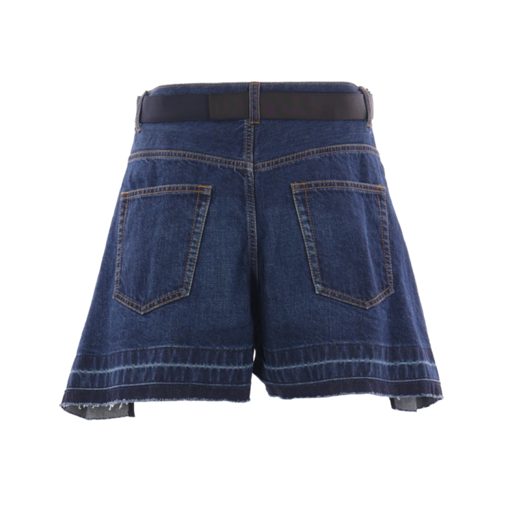Sacai Wol en Denim Shorts Blue Dames