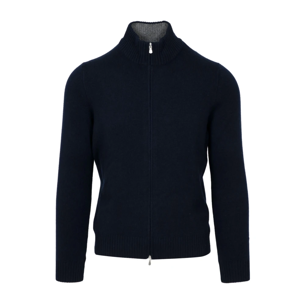 Gran Sasso Blauwe Wol Kasjmier Trui Rits Sluiting Blue Heren